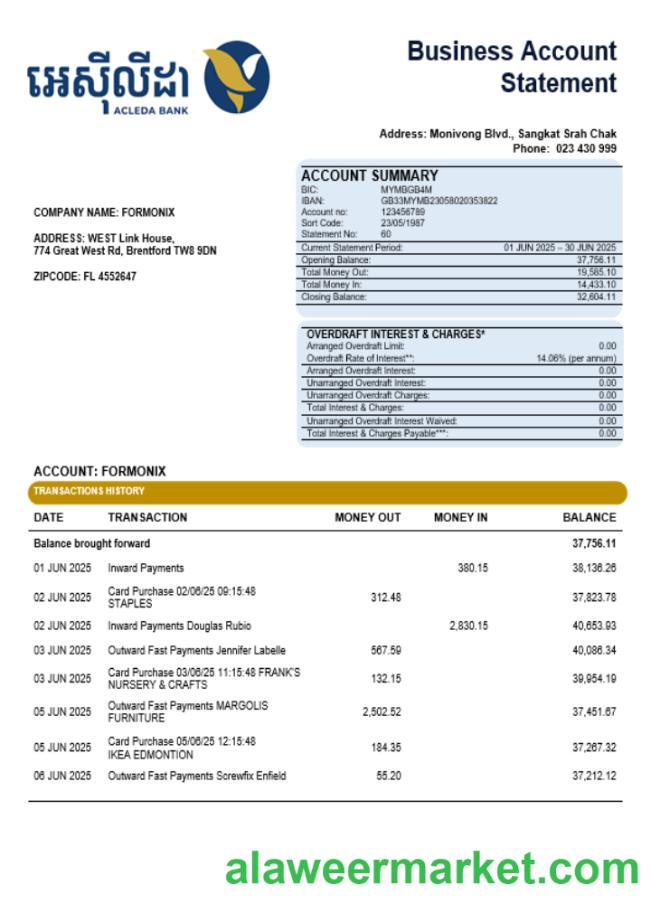 Acleda company statement Word and PDF format